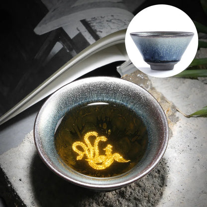 Jianzhan Tea Cup Tianmu Glaze Inlaid Silver Tea Bowl Kung Fu Tea Set Kiln Ceramic Tea Cup Chinese Tea Set Exquisite Teacup Gift