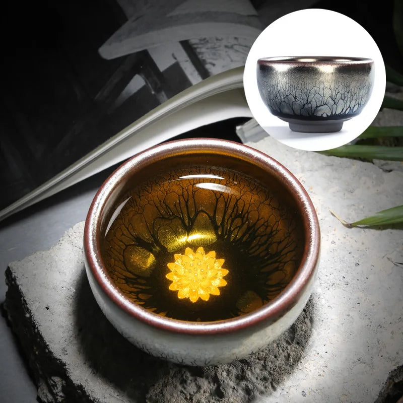 Jianzhan Tea Cup Tianmu Glaze Inlaid Silver Tea Bowl Kung Fu Tea Set Kiln Ceramic Tea Cup Chinese Tea Set Exquisite Teacup Gift