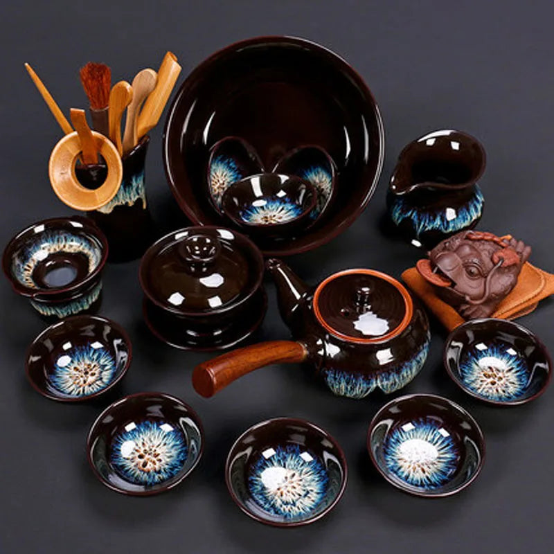 Jianzhan-Teapot and Cup Set, Household Set of Jianzhan Glaze Tea Teapot