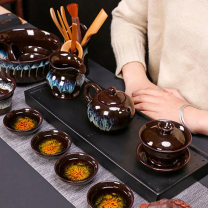 Jianzhan-Teapot and Cup Set, Household Set of Jianzhan Glaze Tea Teapot