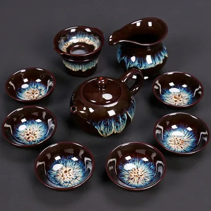 Jianzhan-Teapot and Cup Set, Household Set of Jianzhan Glaze Tea Teapot