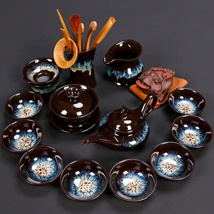 Jianzhan-Teapot and Cup Set, Household Set of Jianzhan Glaze Tea Teapot