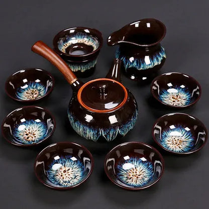 Jianzhan-Teapot and Cup Set, Household Set of Jianzhan Glaze Tea Teapot