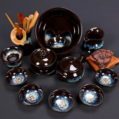Jianzhan-Teapot and Cup Set, Household Set of Jianzhan Glaze Tea Teapot