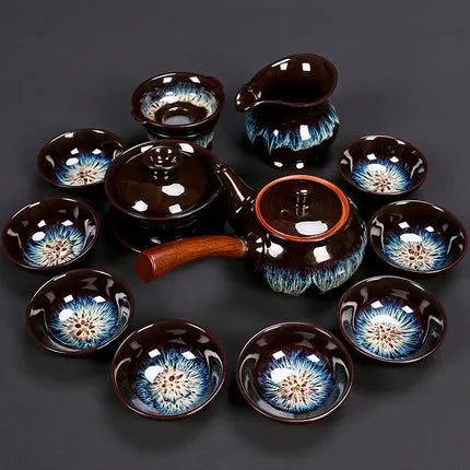 Jianzhan-Teapot and Cup Set, Household Set of Jianzhan Glaze Tea Teapot