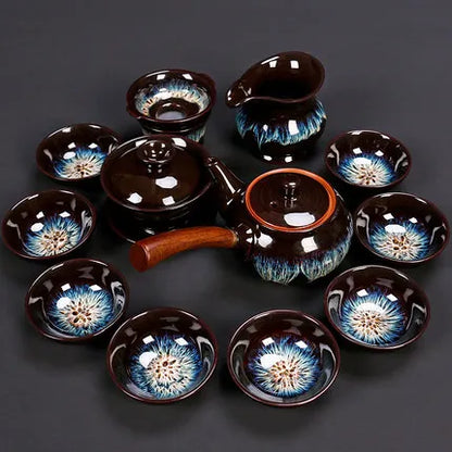 Jianzhan-Teapot and Cup Set, Household Set of Jianzhan Glaze Tea Teapot