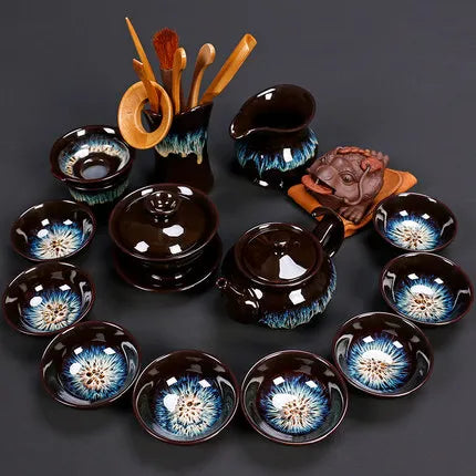 Jianzhan-Teapot and Cup Set, Household Set of Jianzhan Glaze Tea Teapot