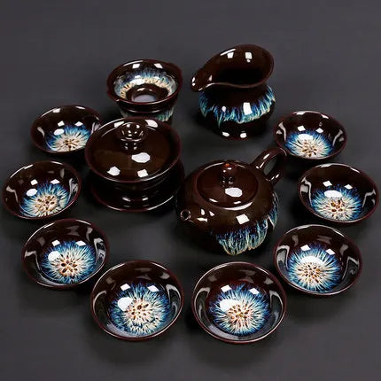 Jianzhan-Teapot and Cup Set, Household Set of Jianzhan Glaze Tea Teapot
