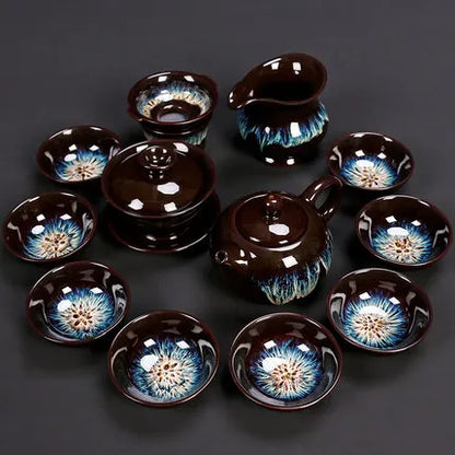 Jianzhan-Teapot and Cup Set, Household Set of Jianzhan Glaze Tea Teapot