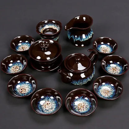Jianzhan-Teapot and Cup Set, Household Set of Jianzhan Glaze Tea Teapot