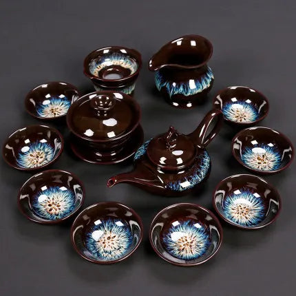 Jianzhan-Teapot and Cup Set, Household Set of Jianzhan Glaze Tea Teapot