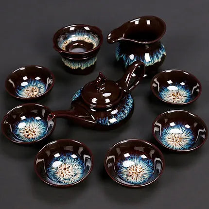 Jianzhan-Teapot and Cup Set, Household Set of Jianzhan Glaze Tea Teapot