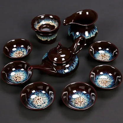 Jianzhan-Teapot and Cup Set, Household Set of Jianzhan Glaze Tea Teapot