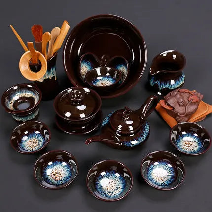 Jianzhan-Teapot and Cup Set, Household Set of Jianzhan Glaze Tea Teapot