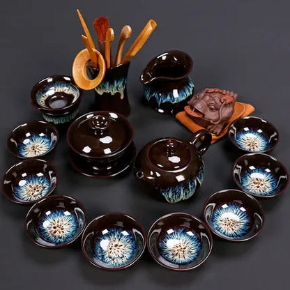 Jianzhan-Teapot and Cup Set, Household Set of Jianzhan Glaze Tea Teapot