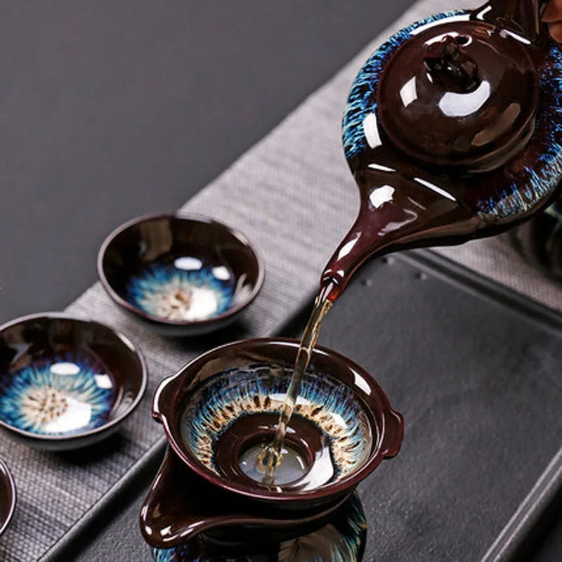 Jianzhan-Teapot and Cup Set, Household Set of Jianzhan Glaze Tea Teapot