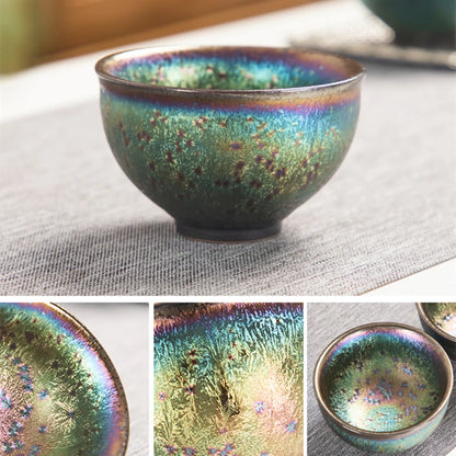 Jianzhan creative tea pot kiln change pottery pot with matching tea cup Chinese kungfu tea set Tianmu glaze on sales in China