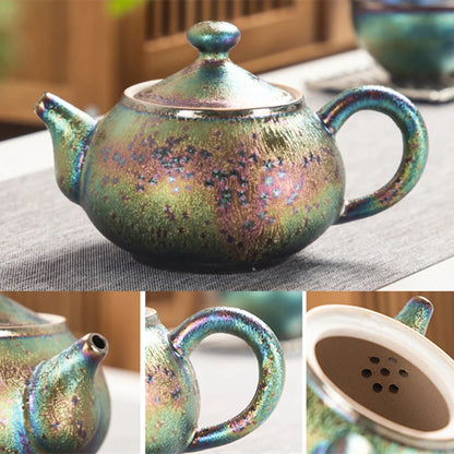 Jianzhan creative tea pot kiln change pottery pot with matching tea cup Chinese kungfu tea set Tianmu glaze on sales in China