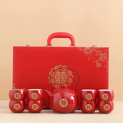 Jin Shuangxi Lifting Beam Pot Wedding Tea Set Wedding Red Mouth Modification Jingcha Cup Wedding Tea Pot Wedding Supplies