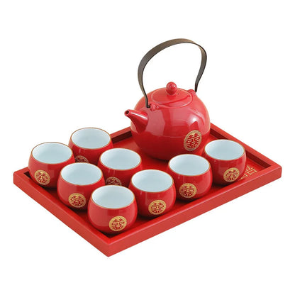 Jin Shuangxi Lifting Beam Pot Wedding Tea Set Wedding Red Mouth Modification Jingcha Cup Wedding Tea Pot Wedding Supplies