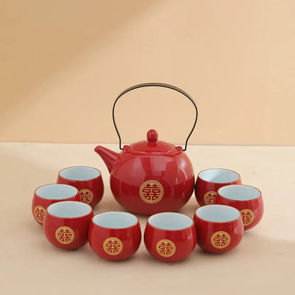 Jin Shuangxi Lifting Beam Pot Wedding Tea Set Wedding Red Mouth Modification Jingcha Cup Wedding Tea Pot Wedding Supplies