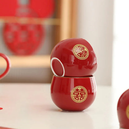 Jin Shuangxi Lifting Beam Pot Wedding Tea Set Wedding Red Mouth Modification Jingcha Cup Wedding Tea Pot Wedding Supplies