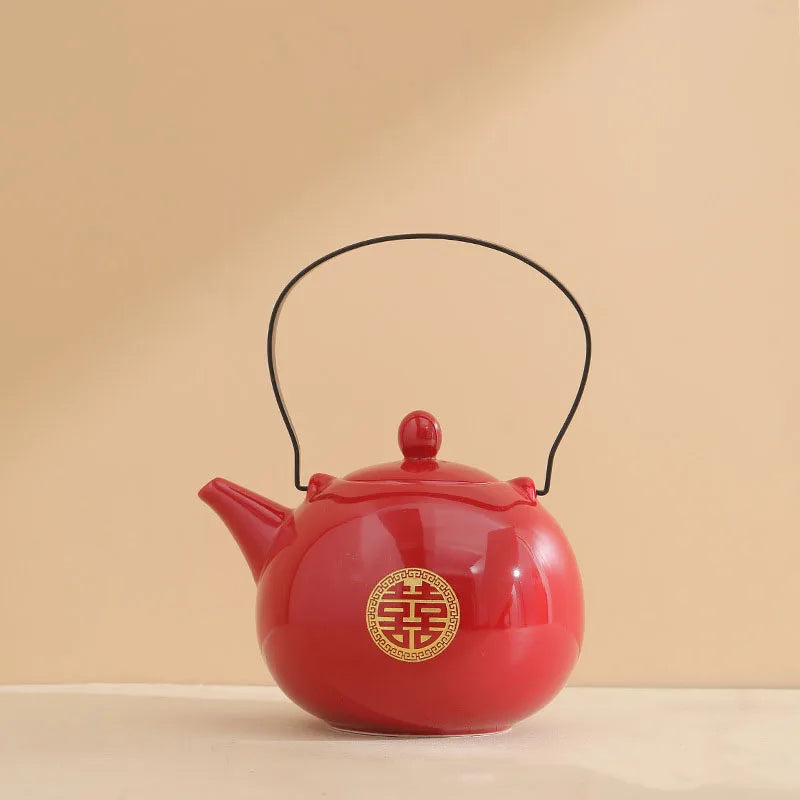Jin Shuangxi Lifting Beam Pot Wedding Tea Set Wedding Red Mouth Modification Jingcha Cup Wedding Tea Pot Wedding Supplies