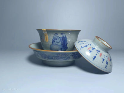 Jing De Zhen Antique Clay Buddhda Gaiwan Opening Pottery Tea Cup Set Teaware Bowl For Tea Ceremony Coffee Mugs River Teacup Zen