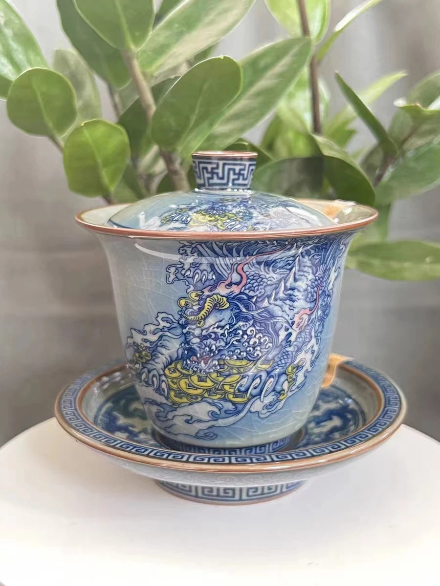 Jing De Zhen Antique Clay Dragon Gaiwan Opening Pottery Tea Cup Set Teaware Bowl For Tea Ceremony Coffee Mugs River Teacup Zen