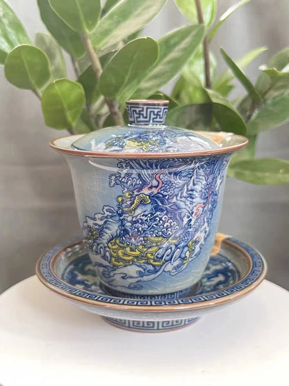 Jing De Zhen Antique Clay Dragon Gaiwan Opening Pottery Tea Cup Set Teaware Bowl For Tea Ceremony Coffee Mugs River Teacup Zen