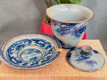 Jing De Zhen Antique Clay Dragon Gaiwan Opening Pottery Tea Cup Set Teaware Bowl For Tea Ceremony Coffee Mugs River Teacup Zen