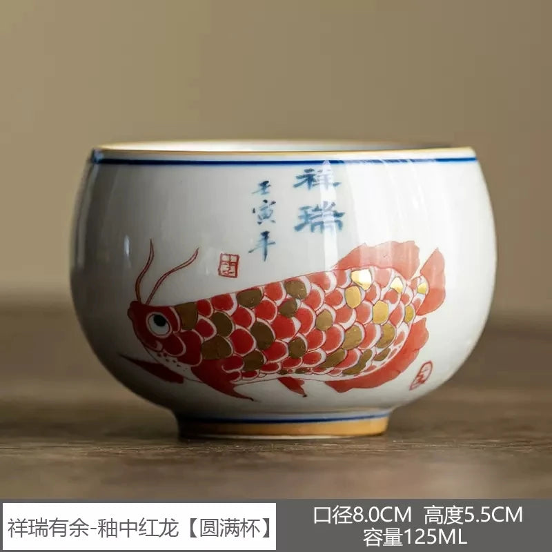 Jing De Zhen Antique Clay Fish Dragon Cups  Pottery Tea Cup Set Teaware Bowl For Tea Ceremony Coffee Mugs River Teacup Zen