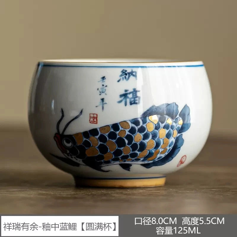 Jing De Zhen Antique Clay Fish Dragon Cups  Pottery Tea Cup Set Teaware Bowl For Tea Ceremony Coffee Mugs River Teacup Zen