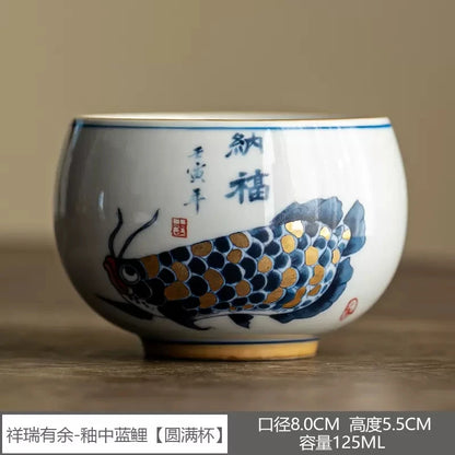 Jing De Zhen Antique Clay Fish Dragon Cups  Pottery Tea Cup Set Teaware Bowl For Tea Ceremony Coffee Mugs River Teacup Zen