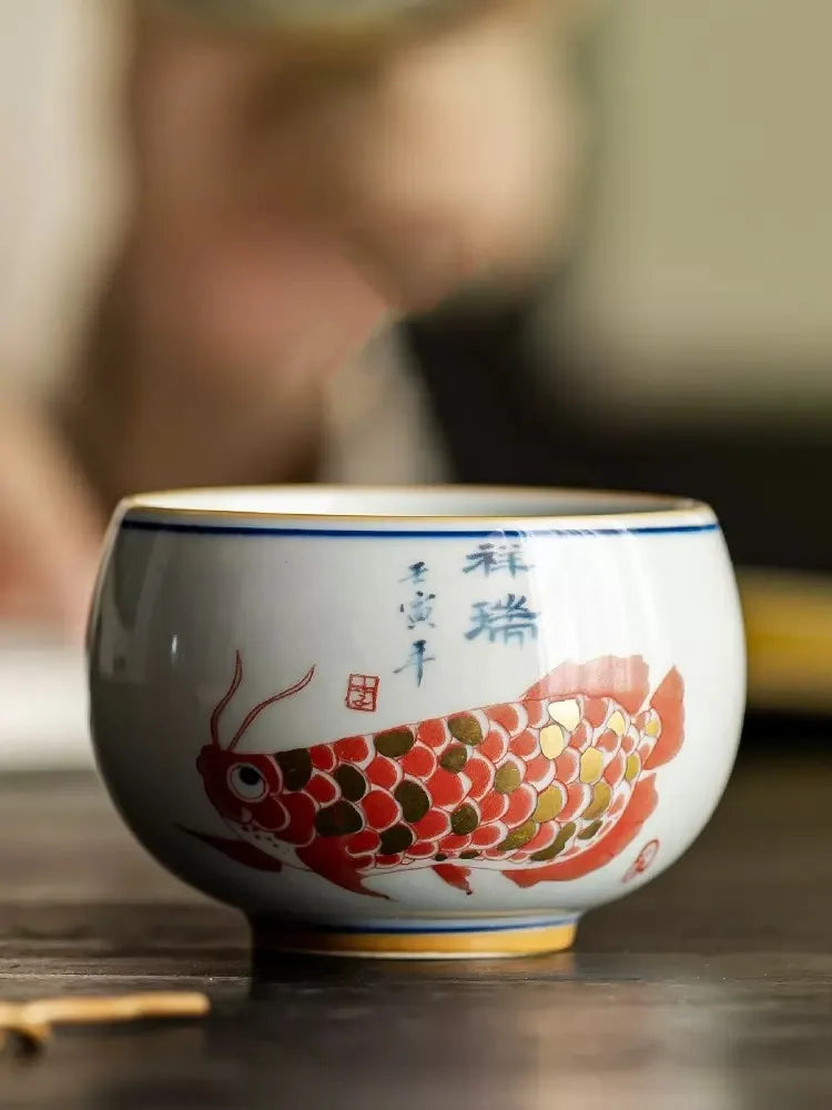 Jing De Zhen Antique Clay Fish Dragon Cups  Pottery Tea Cup Set Teaware Bowl For Tea Ceremony Coffee Mugs River Teacup Zen