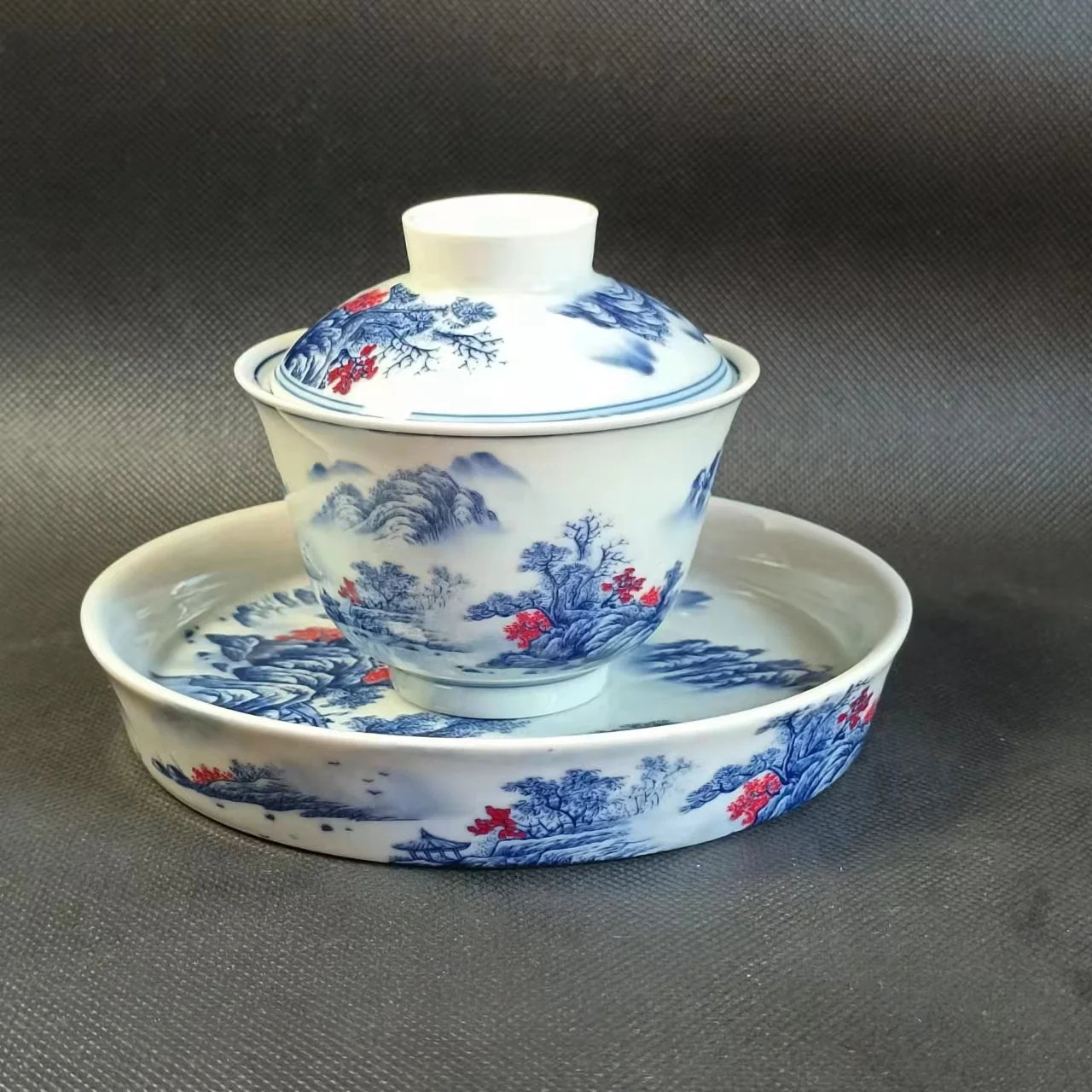 Jing De Zhen Antique Landsacape Clay Gaiwan Tea Cup Set Teaware Bowl For Tea Ceremony Coffee Mugs River Teacup Zen