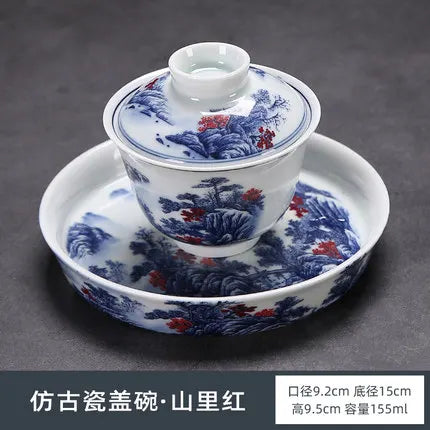 Jing De Zhen Antique Landsacape Clay Gaiwan Tea Cup Set Teaware Bowl For Tea Ceremony Coffee Mugs River Teacup Zen