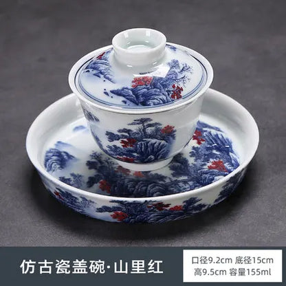 Jing De Zhen Antique Landsacape Clay Gaiwan Tea Cup Set Teaware Bowl For Tea Ceremony Coffee Mugs River Teacup Zen