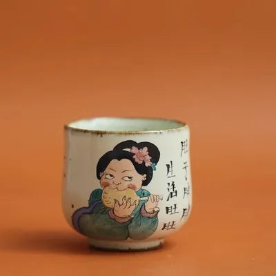 JingDe Zhen Antique Clay Rough Pottery Hand-painted Tang Dynasty Fat Beauty Tea Cup kung fu Tea Set Master tasting Teacup