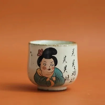 JingDe Zhen Antique Clay Rough Pottery Hand-painted Tang Dynasty Fat Beauty Tea Cup kung fu Tea Set Master tasting Teacup