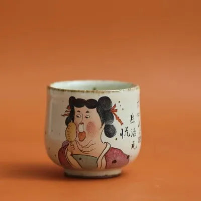 JingDe Zhen Antique Clay Rough Pottery Hand-painted Tang Dynasty Fat Beauty Tea Cup kung fu Tea Set Master tasting Teacup