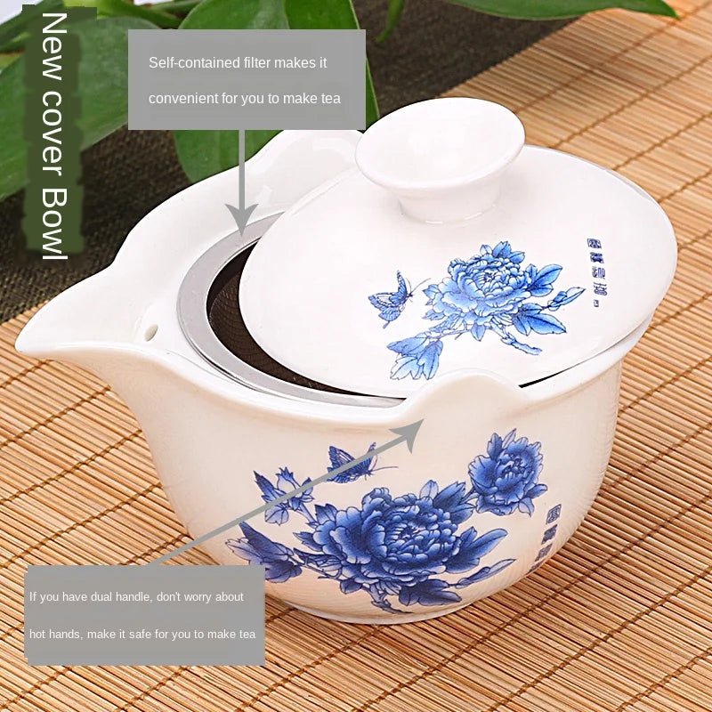 Jingdezhen-Anti-scald Large Ceramic Blue and White Porcelain Cover Bowl, Tea Cup, Chinese Tea Set, Jingdezhen Gaiwan, New