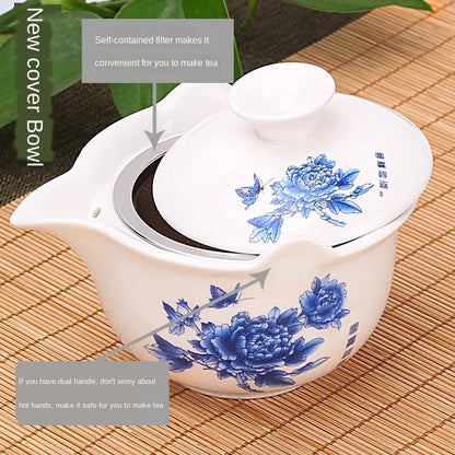 Jingdezhen-Anti-scald Large Ceramic Blue and White Porcelain Cover Bowl, Tea Cup, Chinese Tea Set, Jingdezhen Gaiwan, New