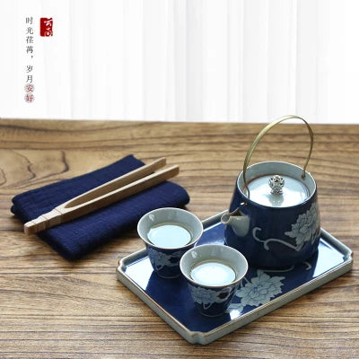 Jingdezhen Blue And White Ceramic Travel Tea Set Hand-painted Antique Kung Fu Green Black Teapot Tea Cup Set Gift Free Shipping