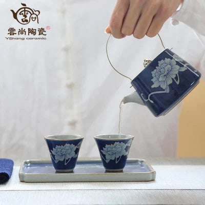 Jingdezhen Blue And White Ceramic Travel Tea Set Hand-painted Antique Kung Fu Green Black Teapot Tea Cup Set Gift Free Shipping