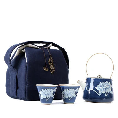 Jingdezhen Blue And White Ceramic Travel Tea Set Hand-painted Antique Kung Fu Green Black Teapot Tea Cup Set Gift Free Shipping