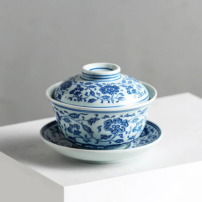 Jingdezhen Blue and White Porcelain Gaiwan Handmade Ceramic Teacup Travel Tea Bowl Chinese Teaware Drinkware Personal Cup 200ml