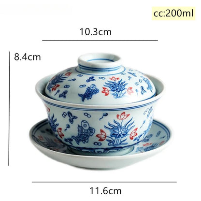 Jingdezhen Blue and White Porcelain Gaiwan Handmade Ceramic Teacup Travel Tea Bowl Chinese Teaware Drinkware Personal Cup 200ml