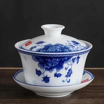 Jingdezhen Blue and White Porcelain Gaiwan Teacup Handmade Ceramic Tea Bowl Chinese Home Porcelain Teaware Drinkware 250ml