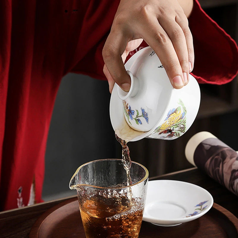 Jingdezhen Blue and White Porcelain Gaiwan Teacup Handmade Ceramic Tea Bowl Chinese Home Porcelain Teaware Drinkware 250ml